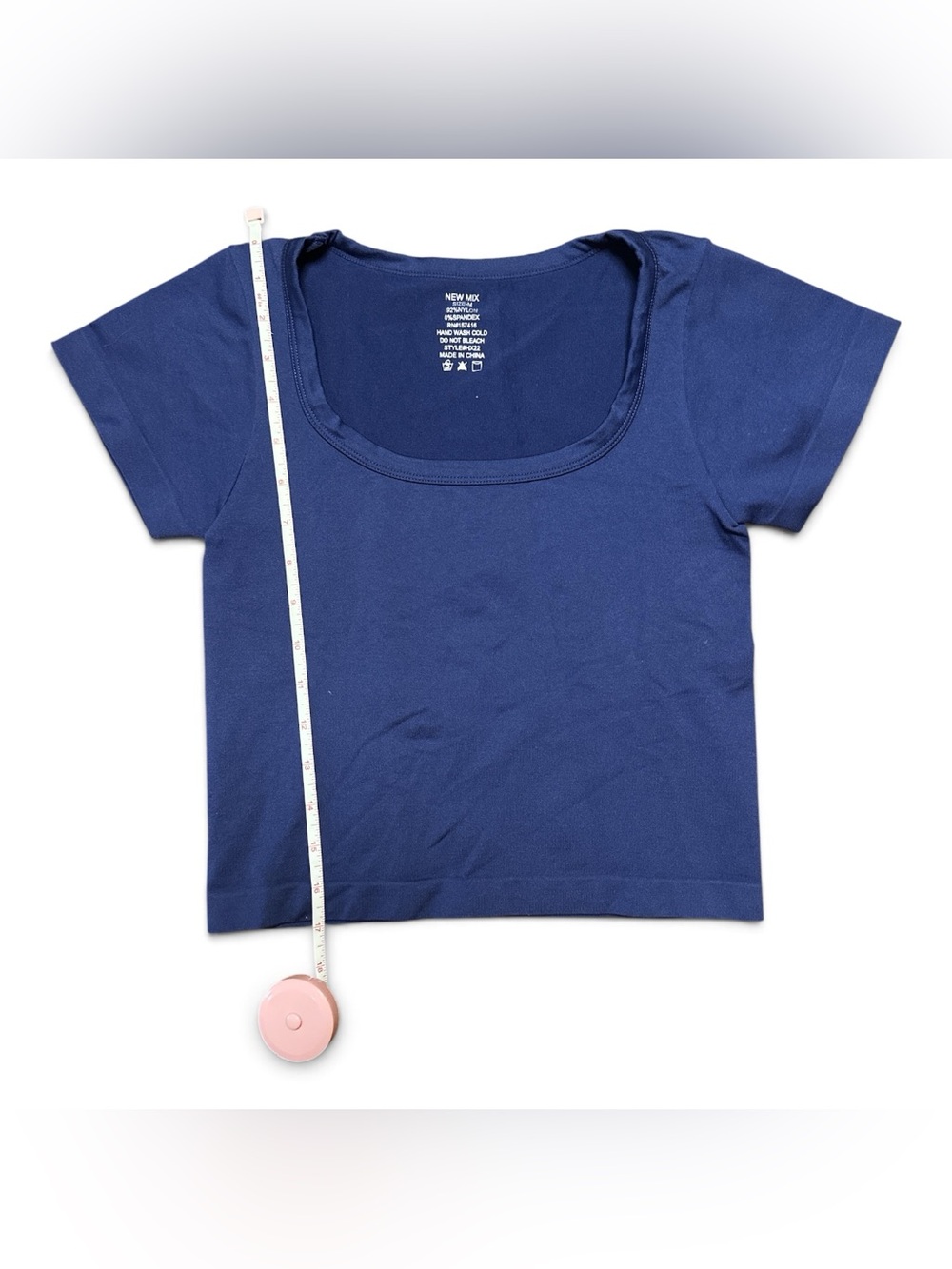 New Mix Short Sleeve Scoop Neck Crop Top in Royal Blue - Picture 4 of 5